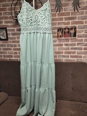 Mint Crochet-Top Maxi Dress - Women's Summer Slip Dress